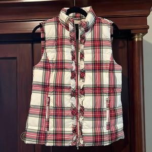 EUC Talbots plaid puffer vest size small with ruffle trim detail